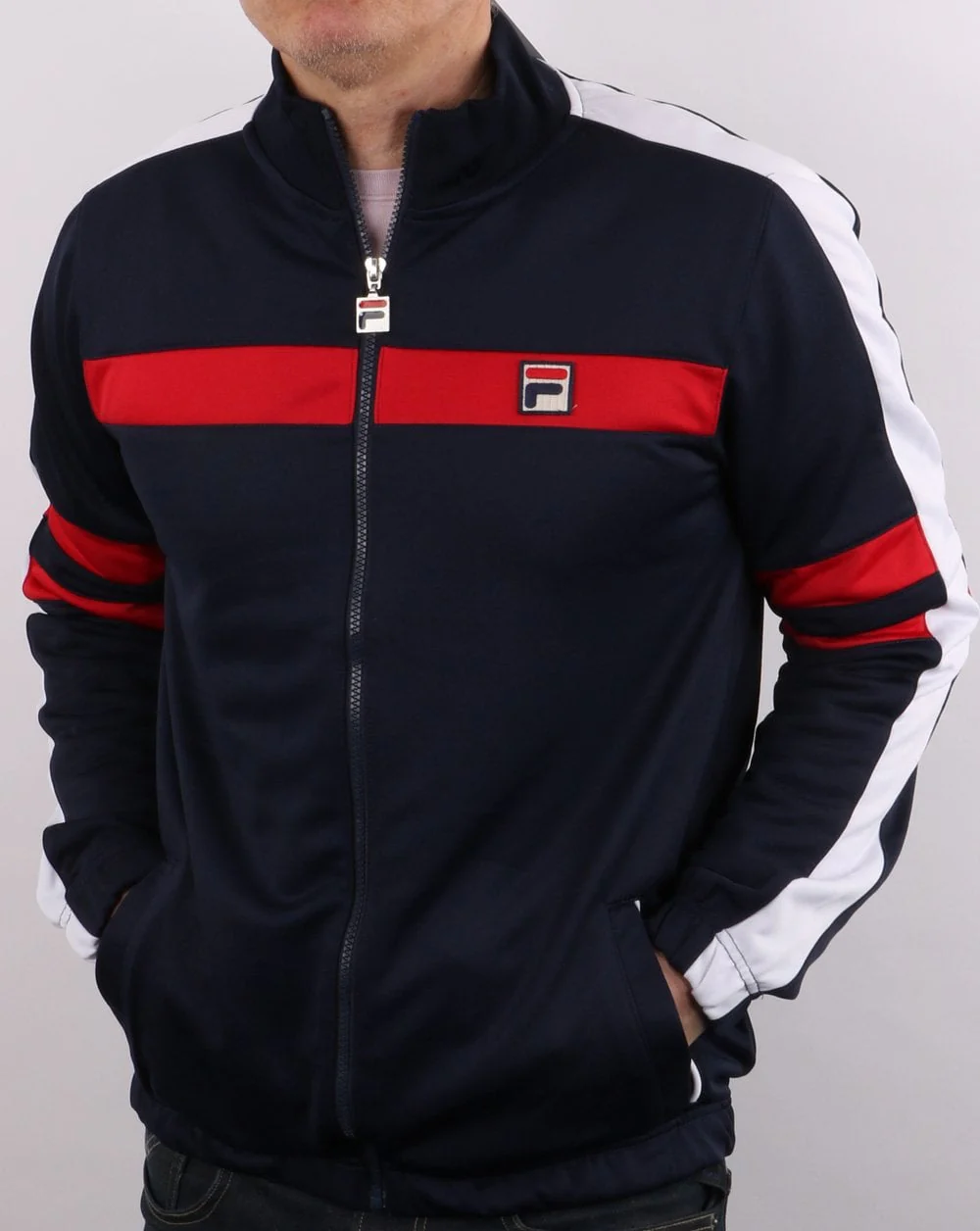 Fila Vintage Nunzio funnel Track Top Navy/Red - Image 3