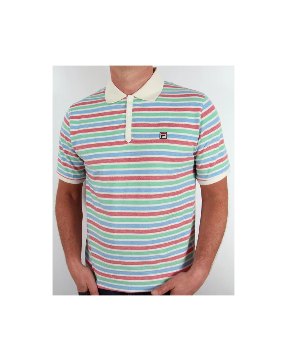 Fila Vintage Paradocks Striped Polo Shirt Gardenia/Red/Green