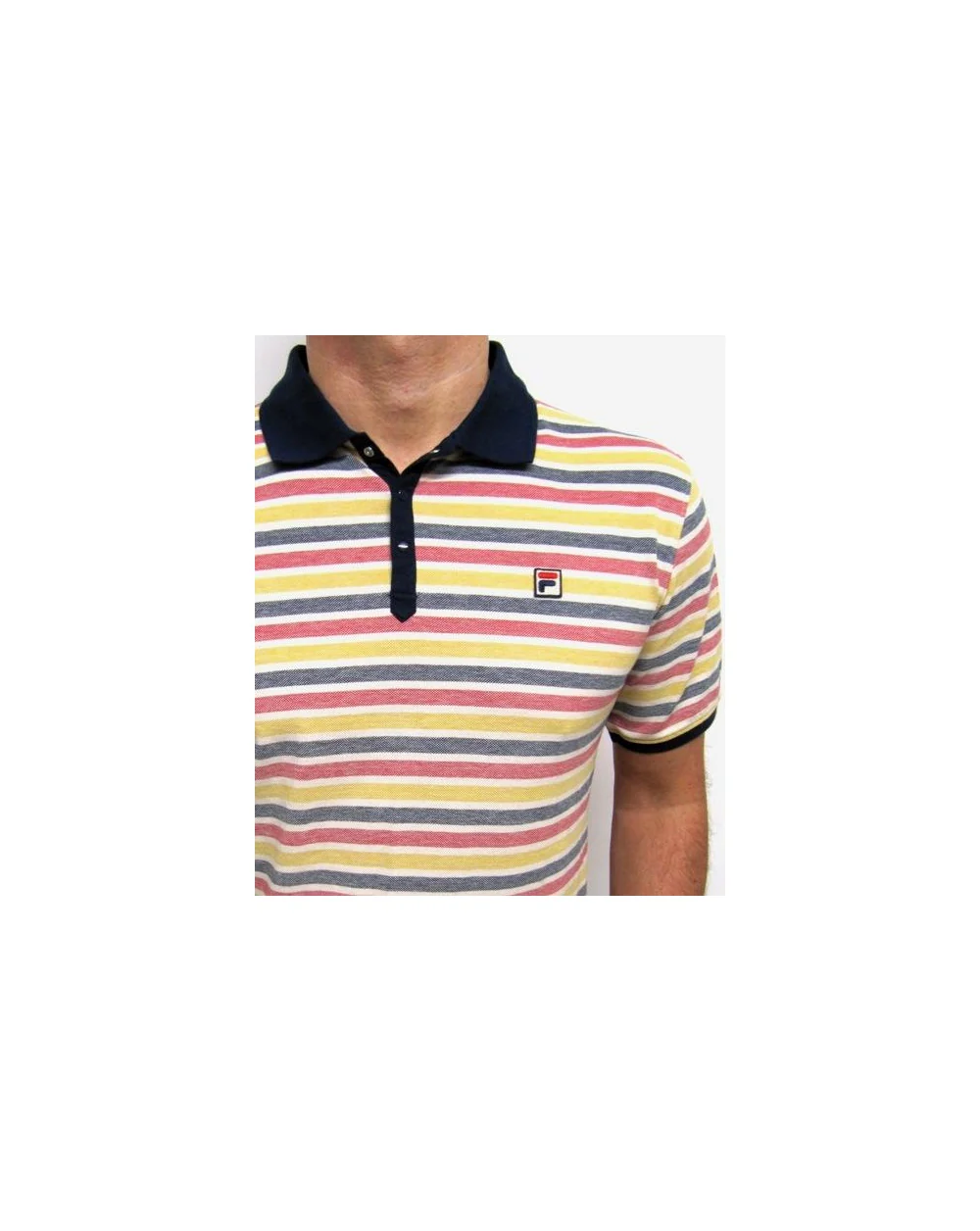 Fila Vintage Paradocks Striped Polo Shirt Navy/Yellow/Red - Image 2