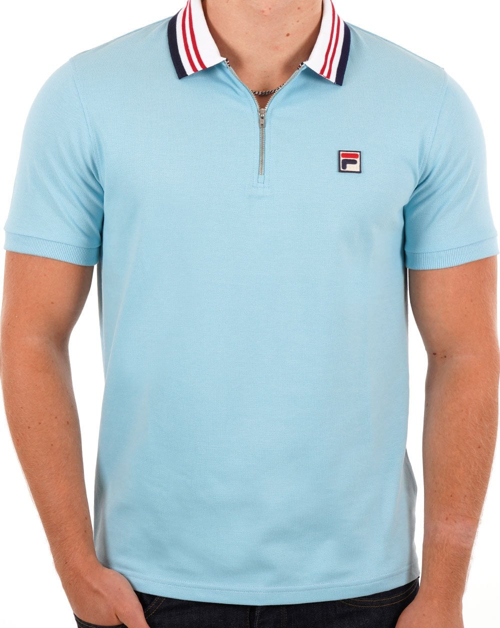 Fila Vintage Pietro Zip Polo Shirt Sky Blue - Image 2