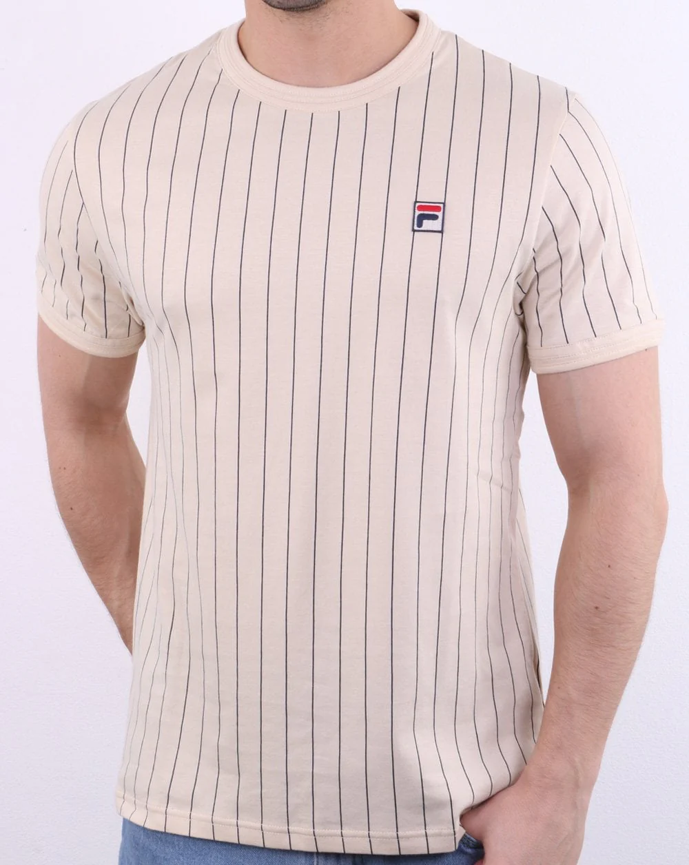 Fila Vintage Pinstripe T Shirt Ecru - Image 2