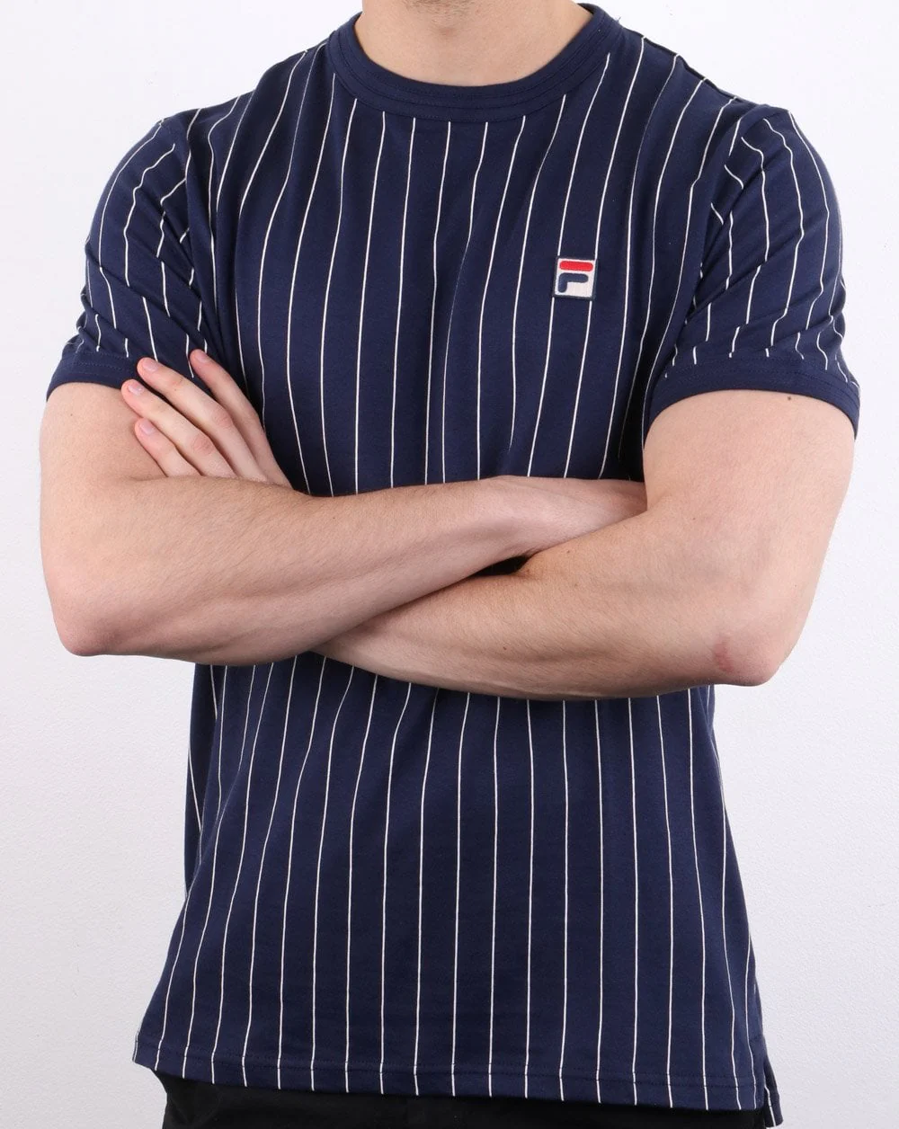 Fila Vintage Pinstripe T Shirt Navy - Image 3