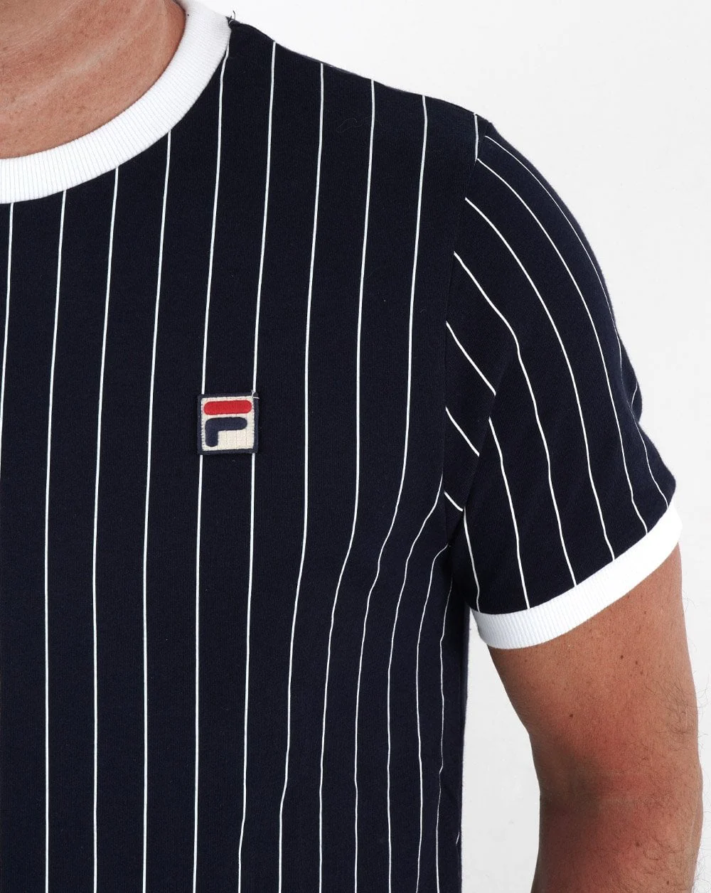 Fila Vintage Pinstripe T Shirt Navy/White - Image 2