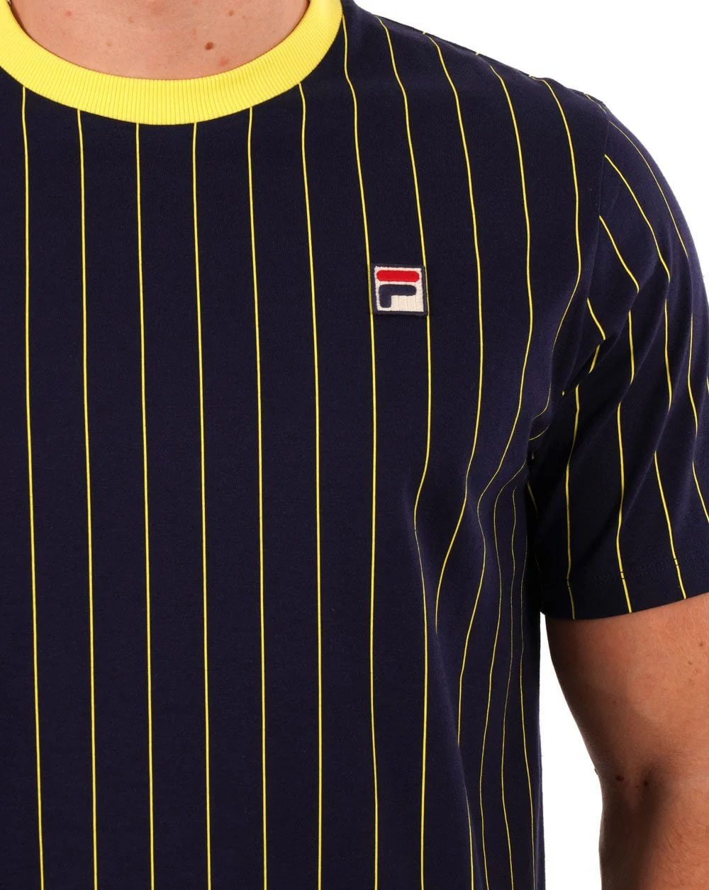Fila Vintage Pinstripe T Shirt Navy/Yellow - Image 2