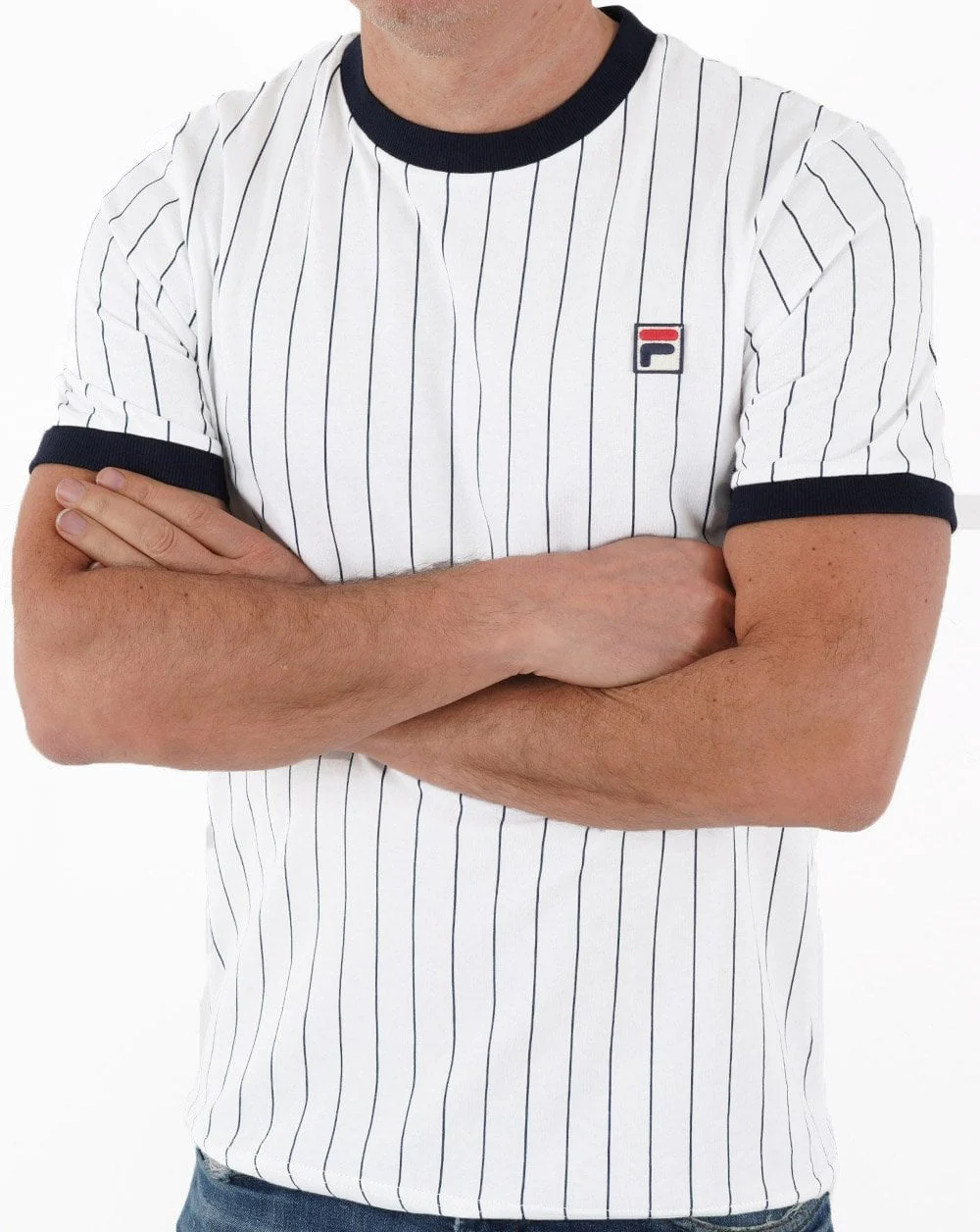 Fila Vintage Pinstripe T Shirt White/Navy - Image 2