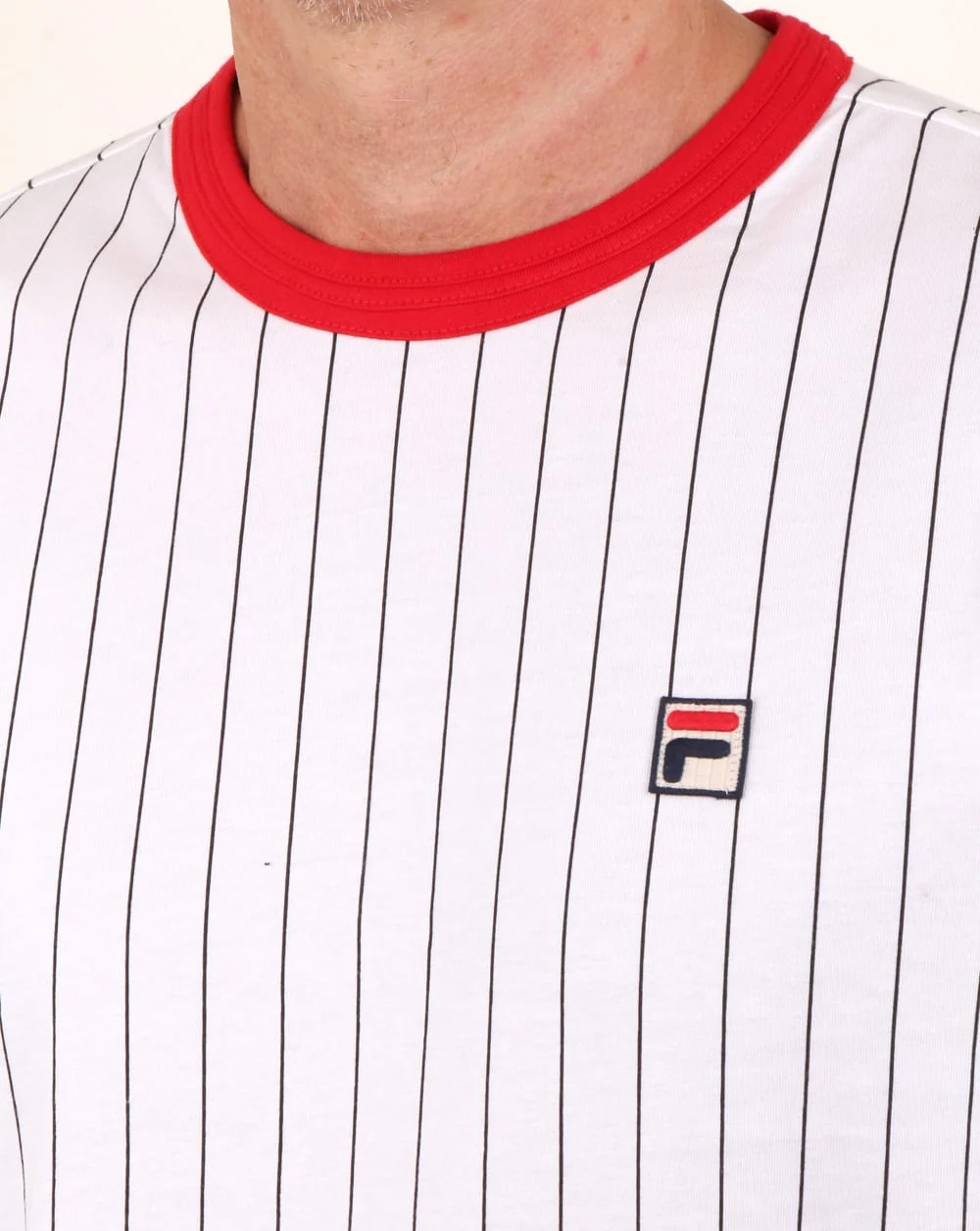 Fila Vintage Pinstripe T Shirt White/navy/red - Image 2
