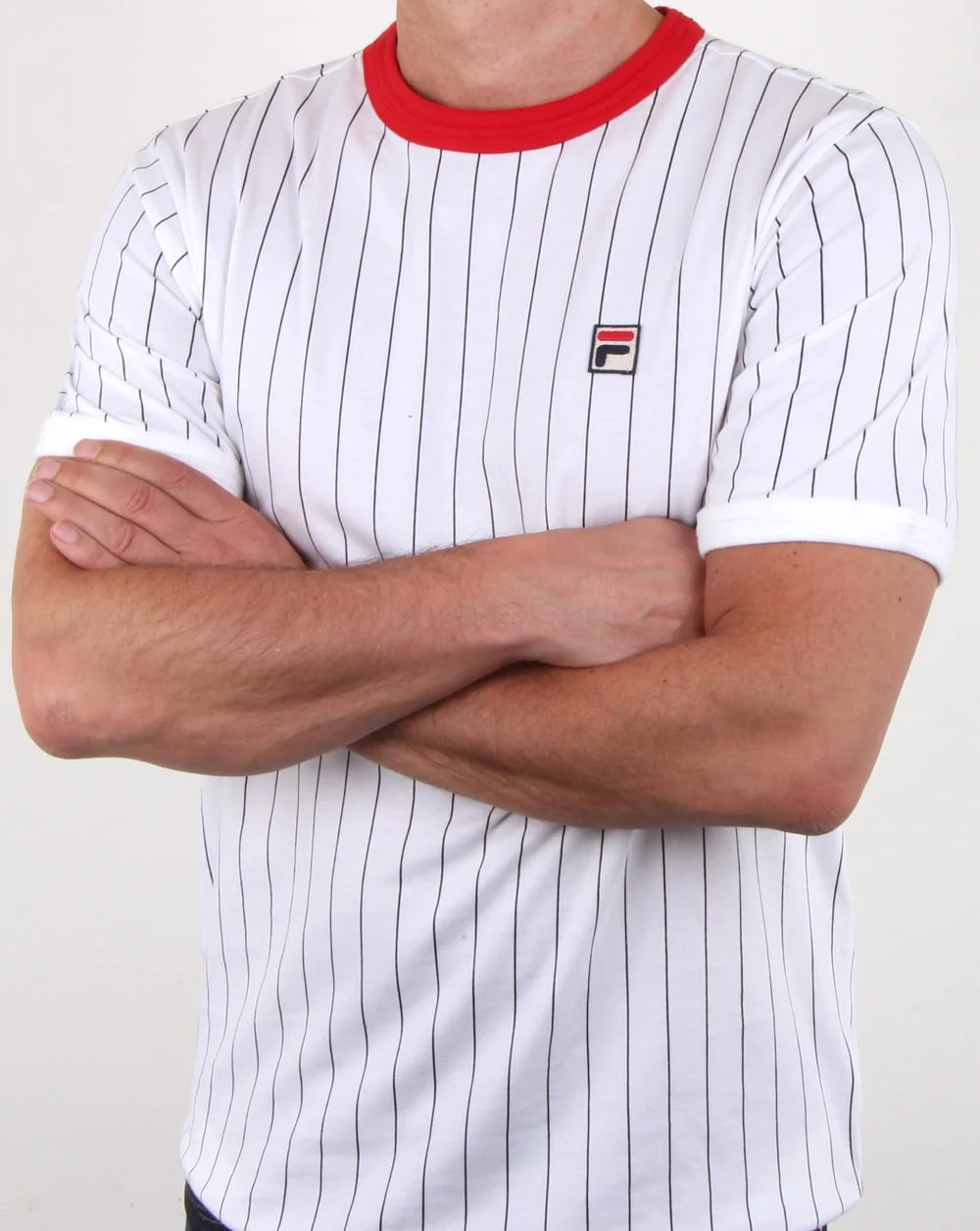 Fila Vintage Pinstripe T Shirt White/navy/red - Image 3