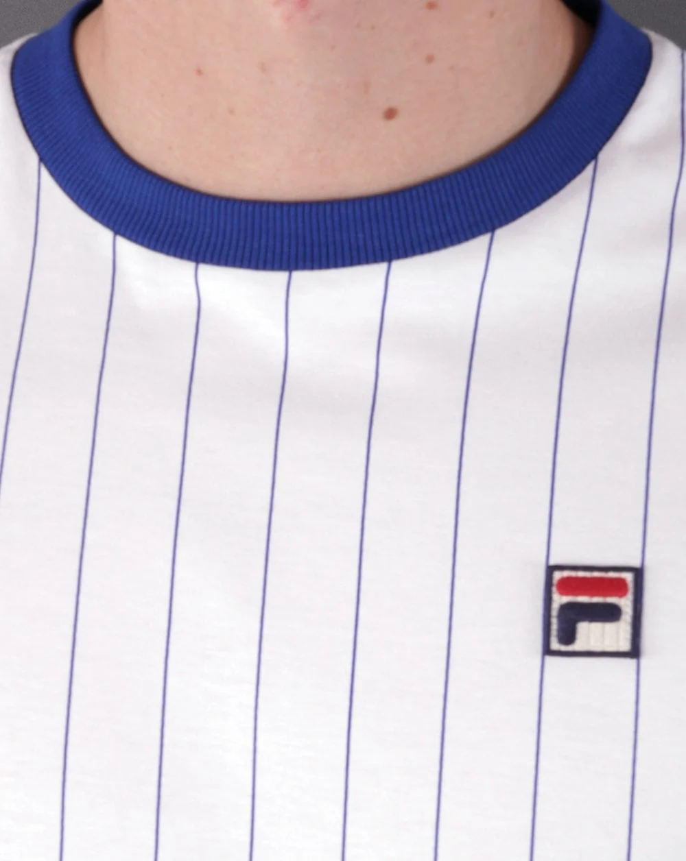 Fila Vintage Pinstripe T Shirt White/Royal Blue - Image 2