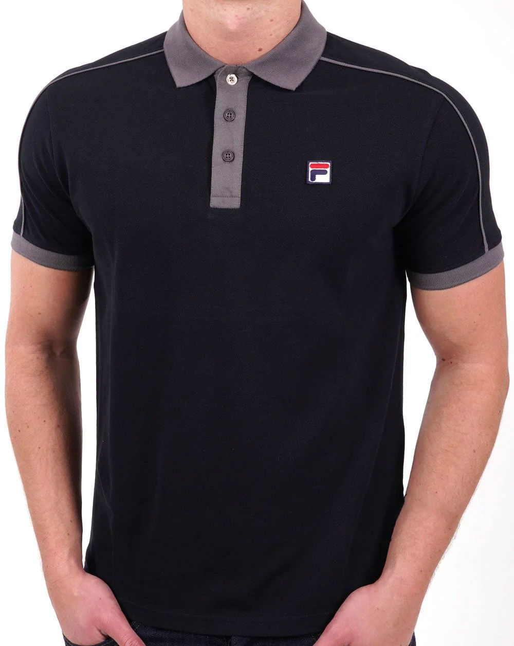 Fila Vintage Piped Polo Shirt Black/Grey
