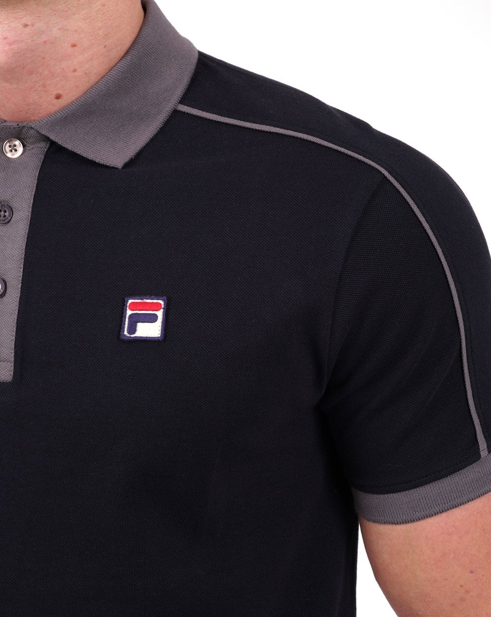Fila Vintage Piped Polo Shirt Black/Grey - Image 3