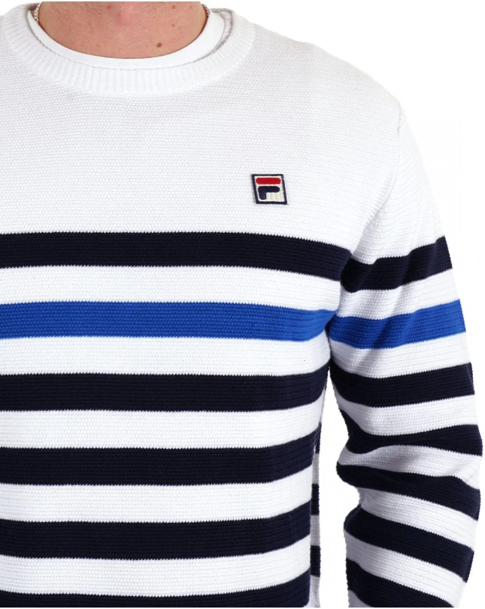 Fila Vintage Raku Crew Knit White / Navy / Sea Blue - Image 2