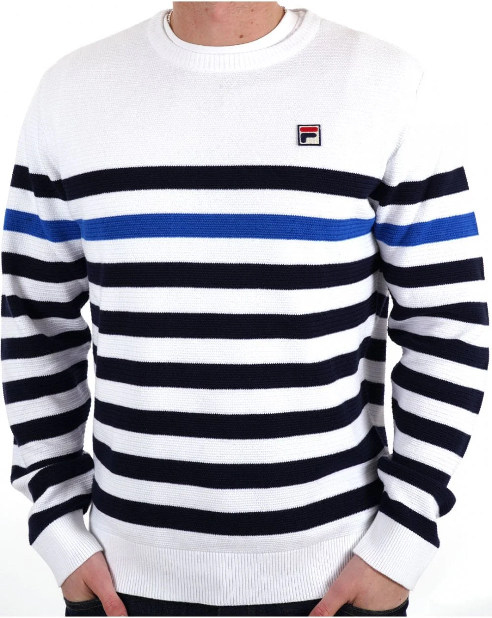 Fila Vintage Raku Crew Knit White / Navy / Sea Blue - Image 3