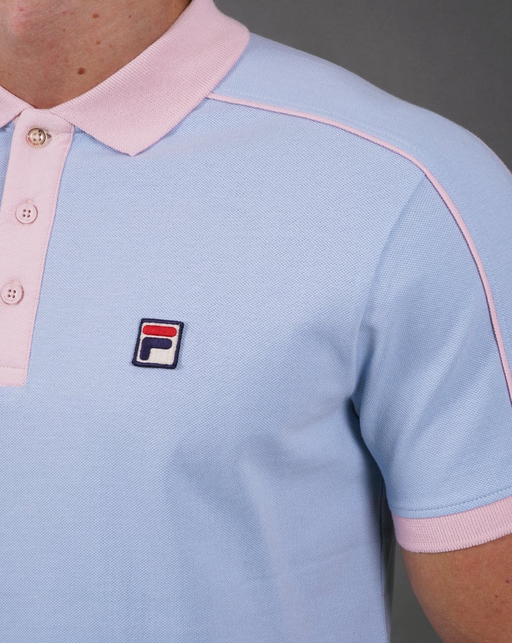 Fila Vintage Retro Piped Polo Shirt Sky Blue/Pink - Image 3