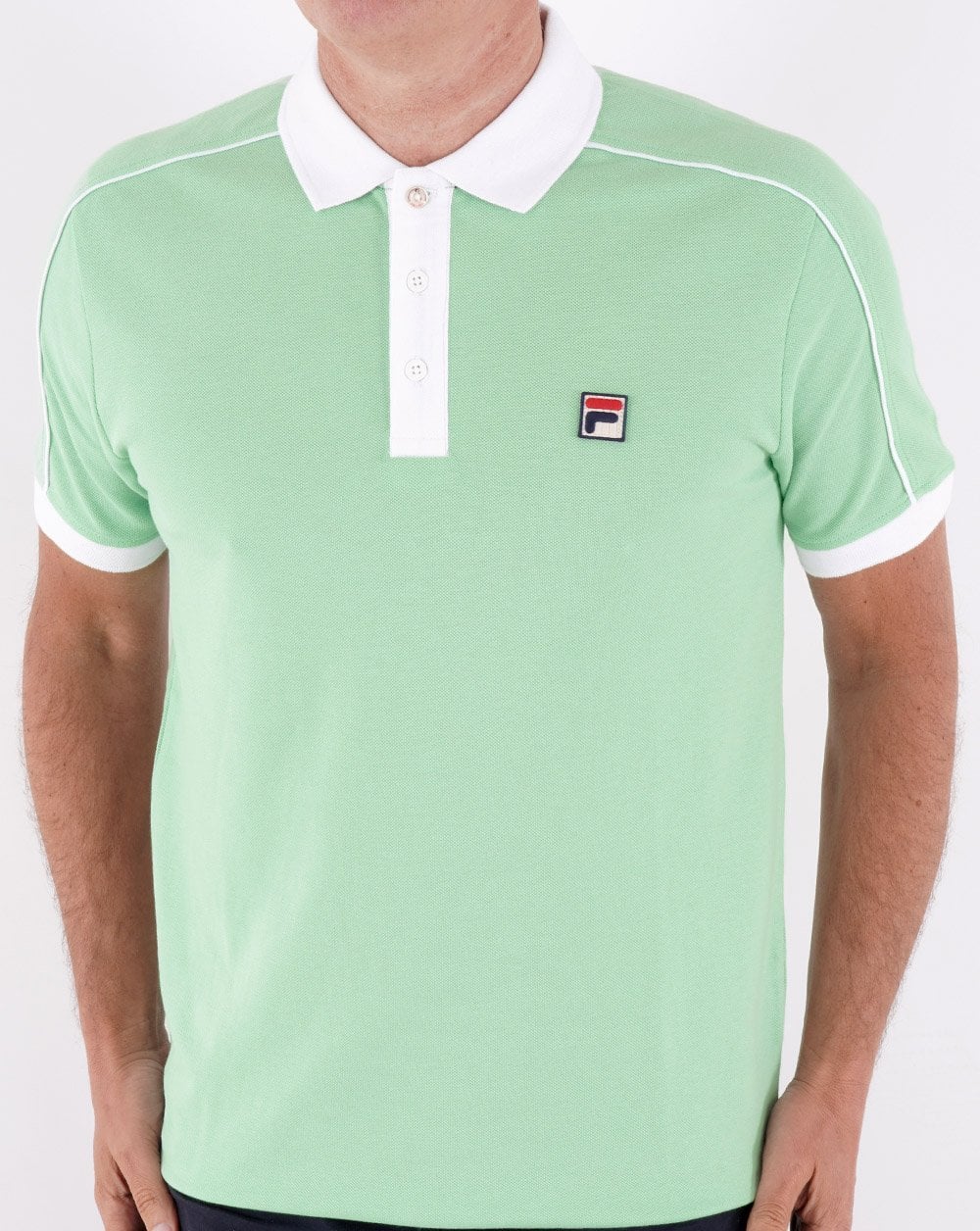 Fila Vintage Retro Piped Polo Shirt Soft Green/White