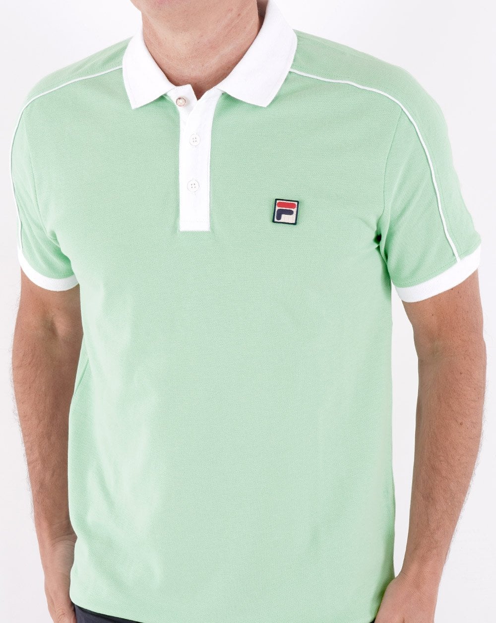 Fila Vintage Retro Piped Polo Shirt Soft Green/White - Image 3