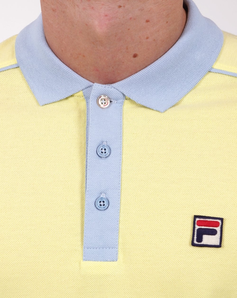 Fila Vintage Retro Piped Polo Shirt Yellow/Sky Blue - Image 2