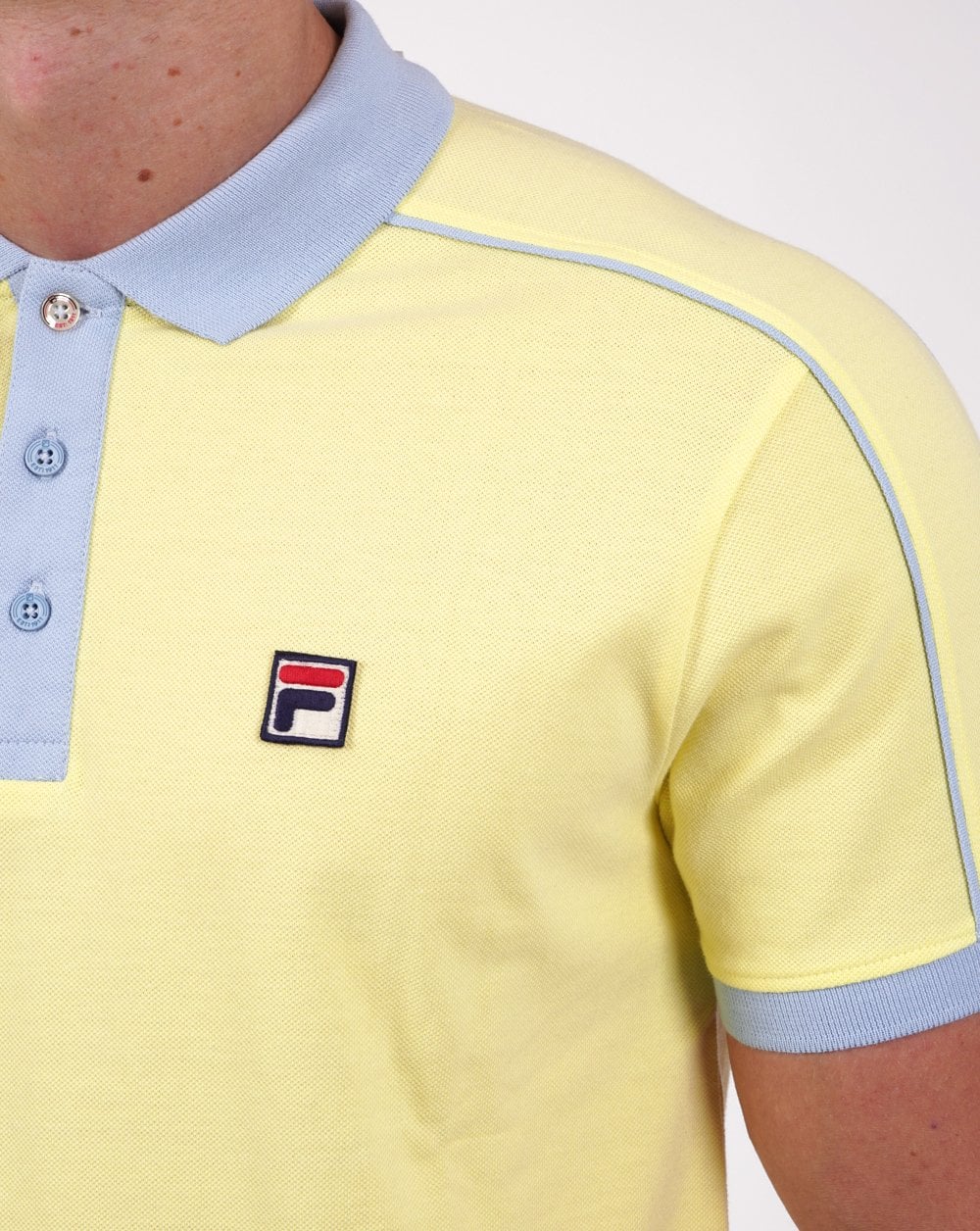 Fila Vintage Retro Piped Polo Shirt Yellow/Sky Blue - Image 3