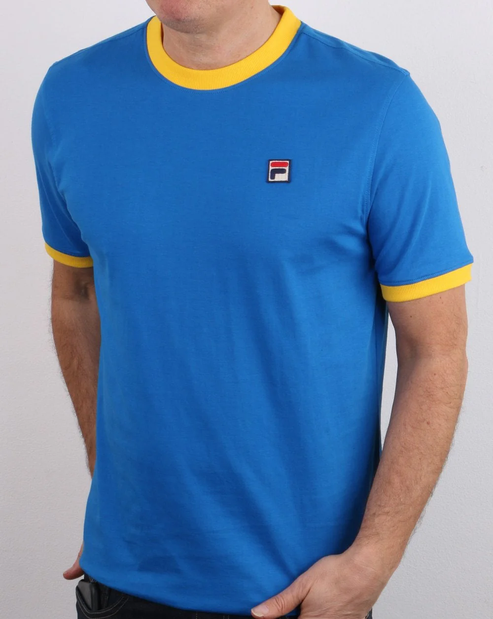 Fila Vintage Retro Ringer T Shirt Blue/Yellow - Image 2