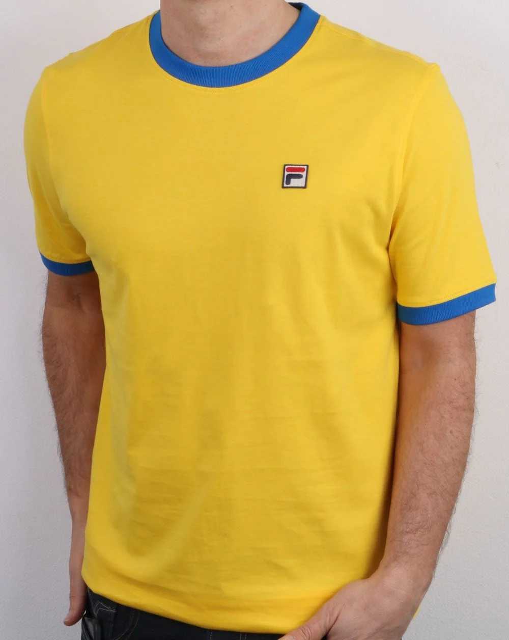 Fila Vintage Retro Ringer T Shirt Yellow/Blue - Image 2