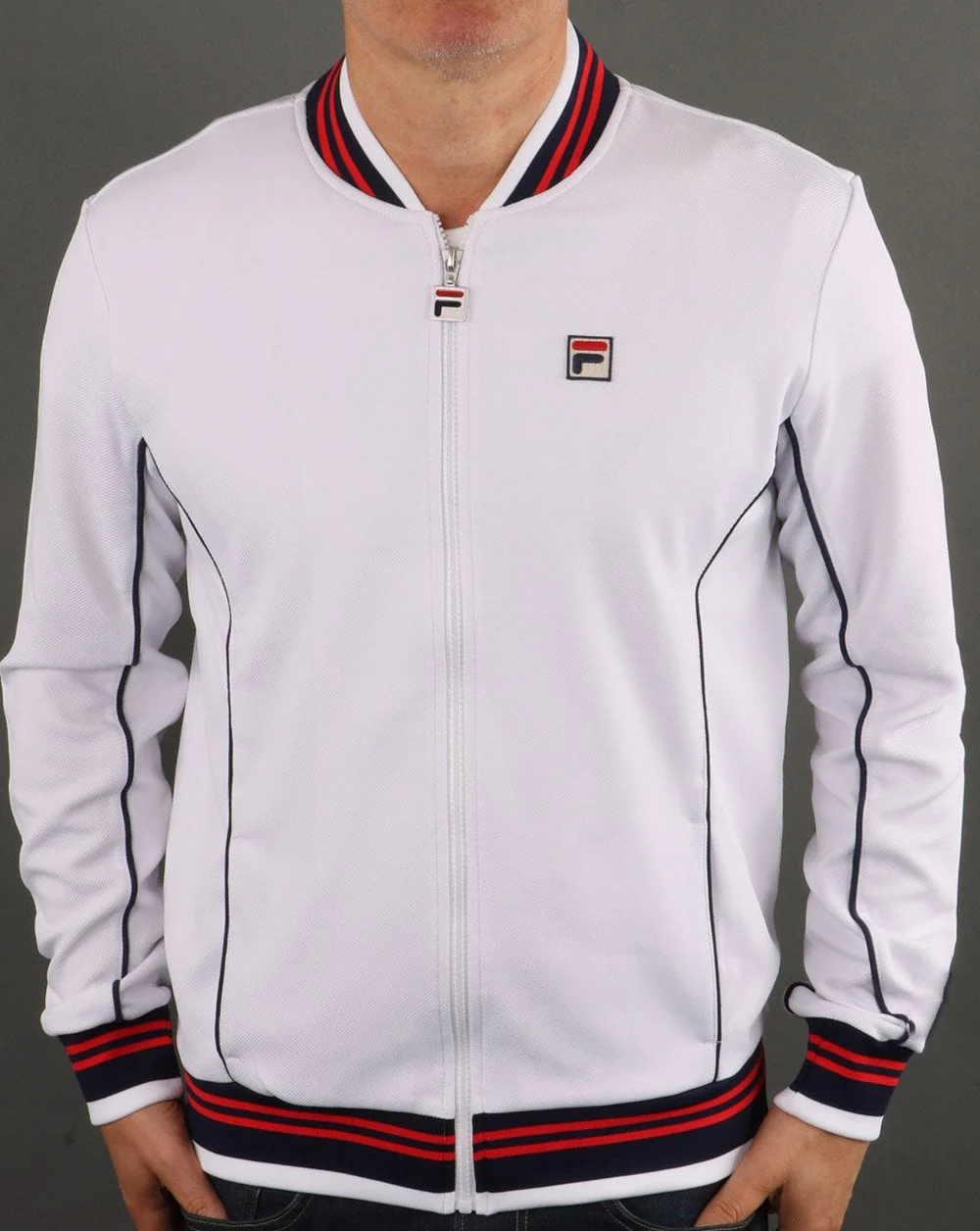 Fila Vintage Retro Track Top White Navy Red - Image 2