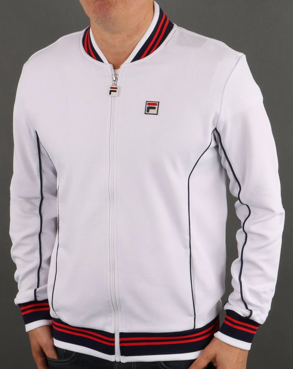 Fila Vintage Retro Track Top White Navy Red - Image 3