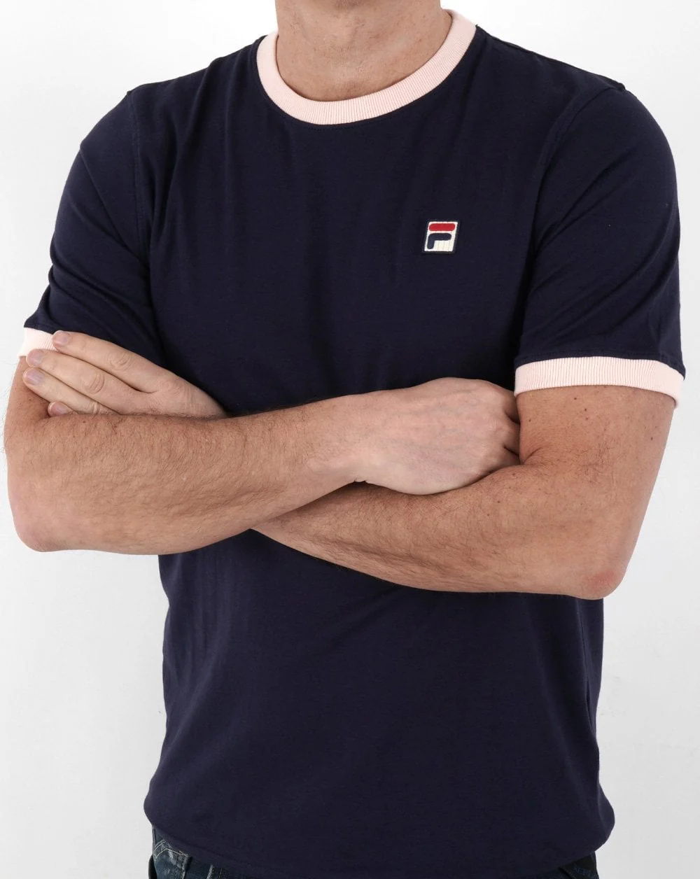 Fila Vintage Ringer T Shirt Navy/Pink - Image 2