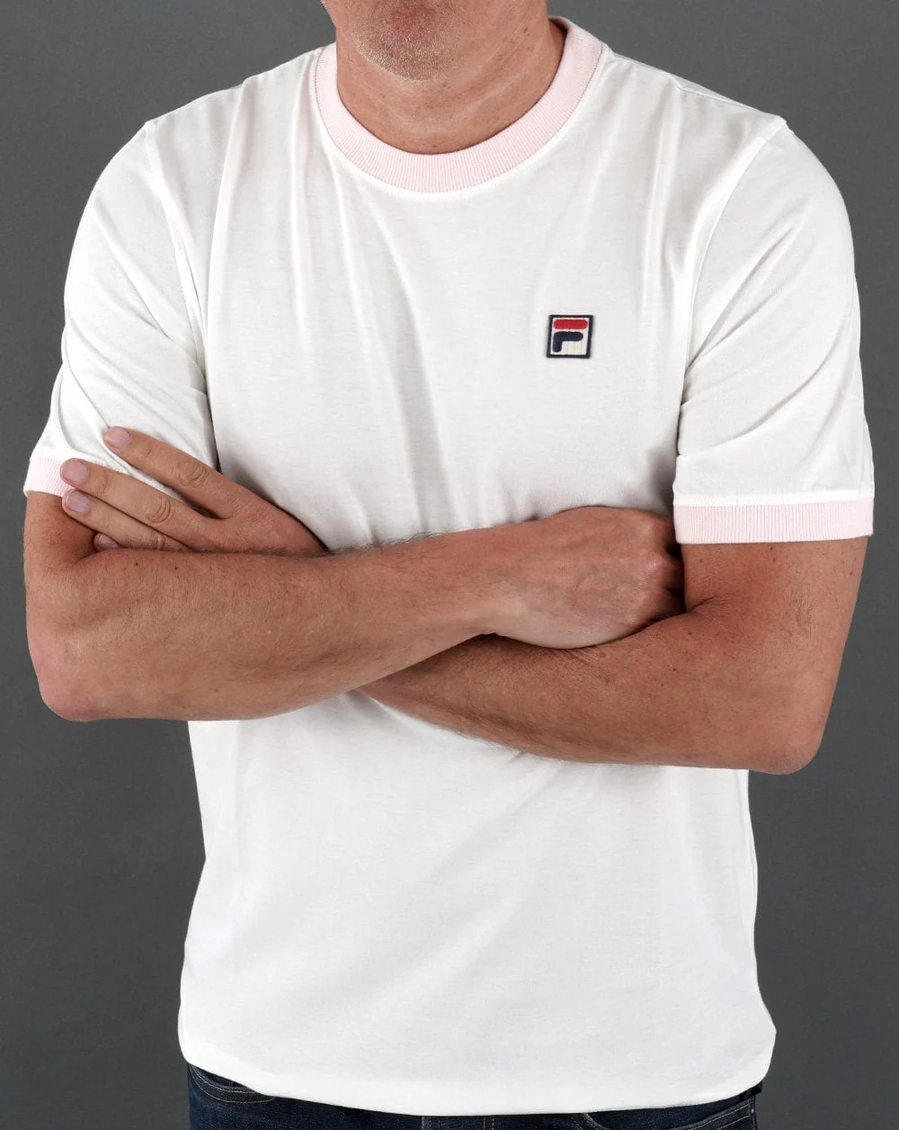 Fila Vintage Ringer T Shirt Off White/Pink - Image 3