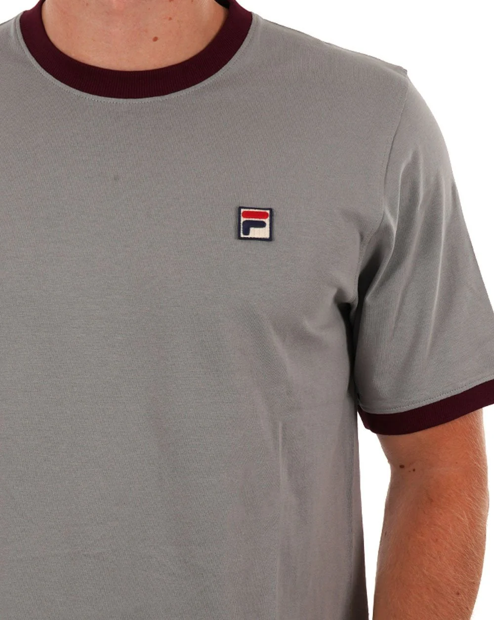Fila Vintage Ringer T Shirt Sharkskin / Wine - Image 2