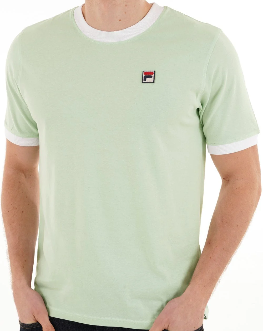 Fila Vintage Ringer T Shirt Soft Green White - Image 2