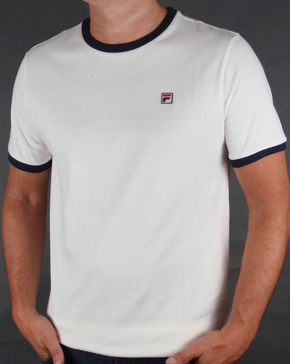 Fila Vintage Ringer T Shirts Twin Pack White/Navy - Image 2