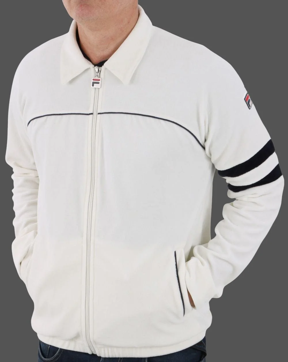 Fila Vintage Sammy-Frankie Velour Track Top Off White/Navy - Image 2