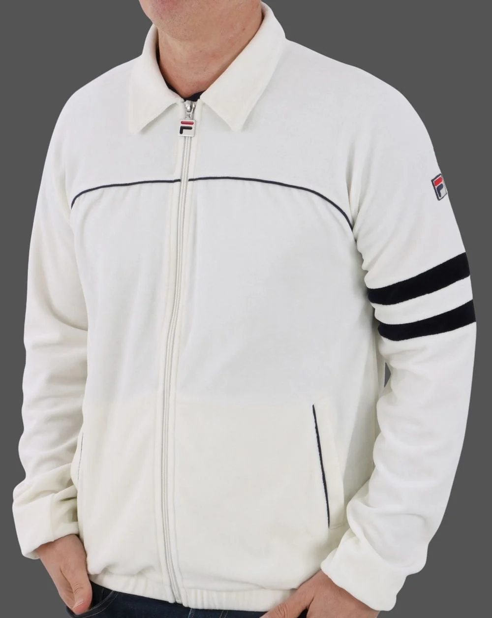 Fila Vintage Sammy-Frankie Velour Track Top Off White/Navy - Image 4