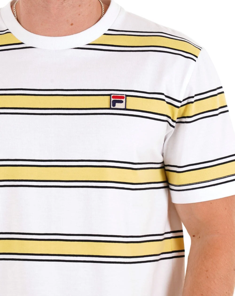 Fila Vintage Sanders Stripe T Shirt Gardenia / Yellow / Black - Image 2