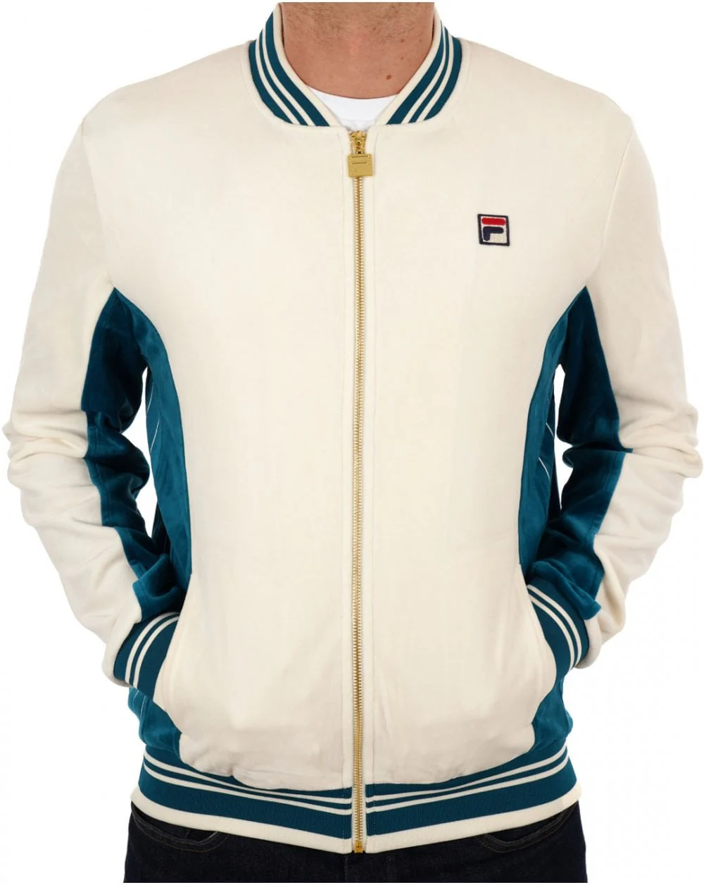 Fila Vintage Settanta Velour Mk1 Track Top Gardenia Lagoon - Image 2