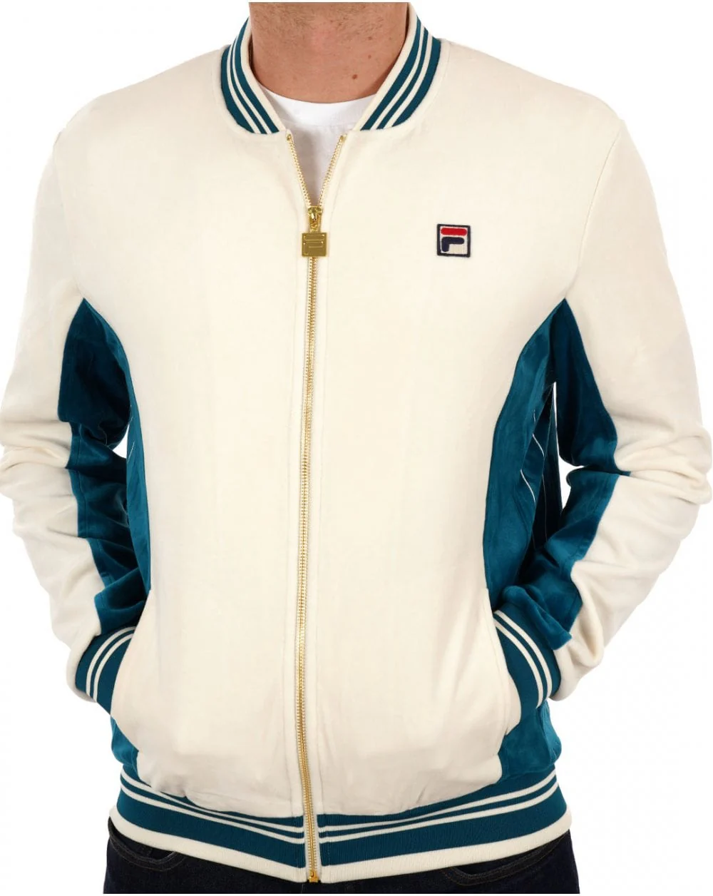 Fila Vintage Settanta Velour Mk1 Track Top Gardenia Lagoon - Image 3