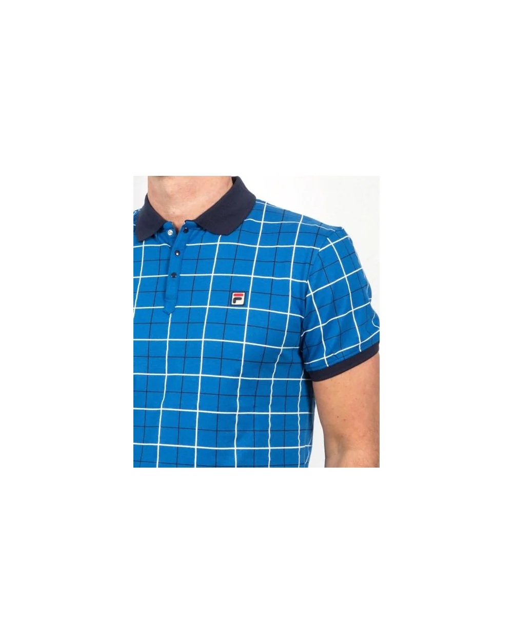 Fila Vintage Settimo Windowpane Polo Shirt French Blue - Image 3
