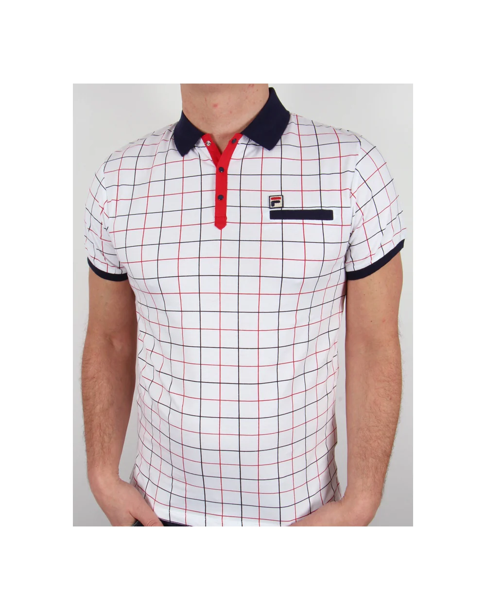 Fila Vintage Settimo Windowpane Polo Shirt White