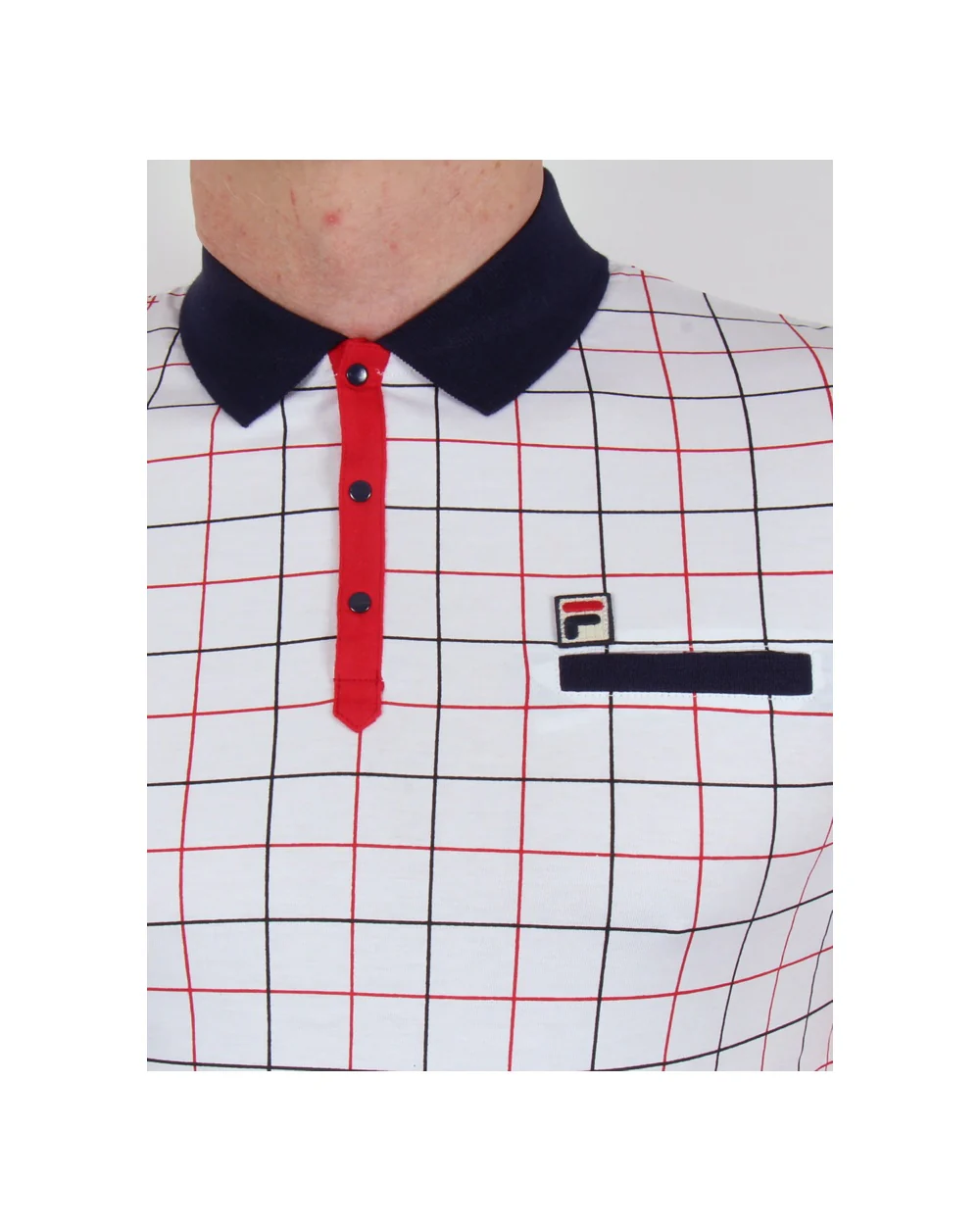 Fila Vintage Settimo Windowpane Polo Shirt White - Image 2