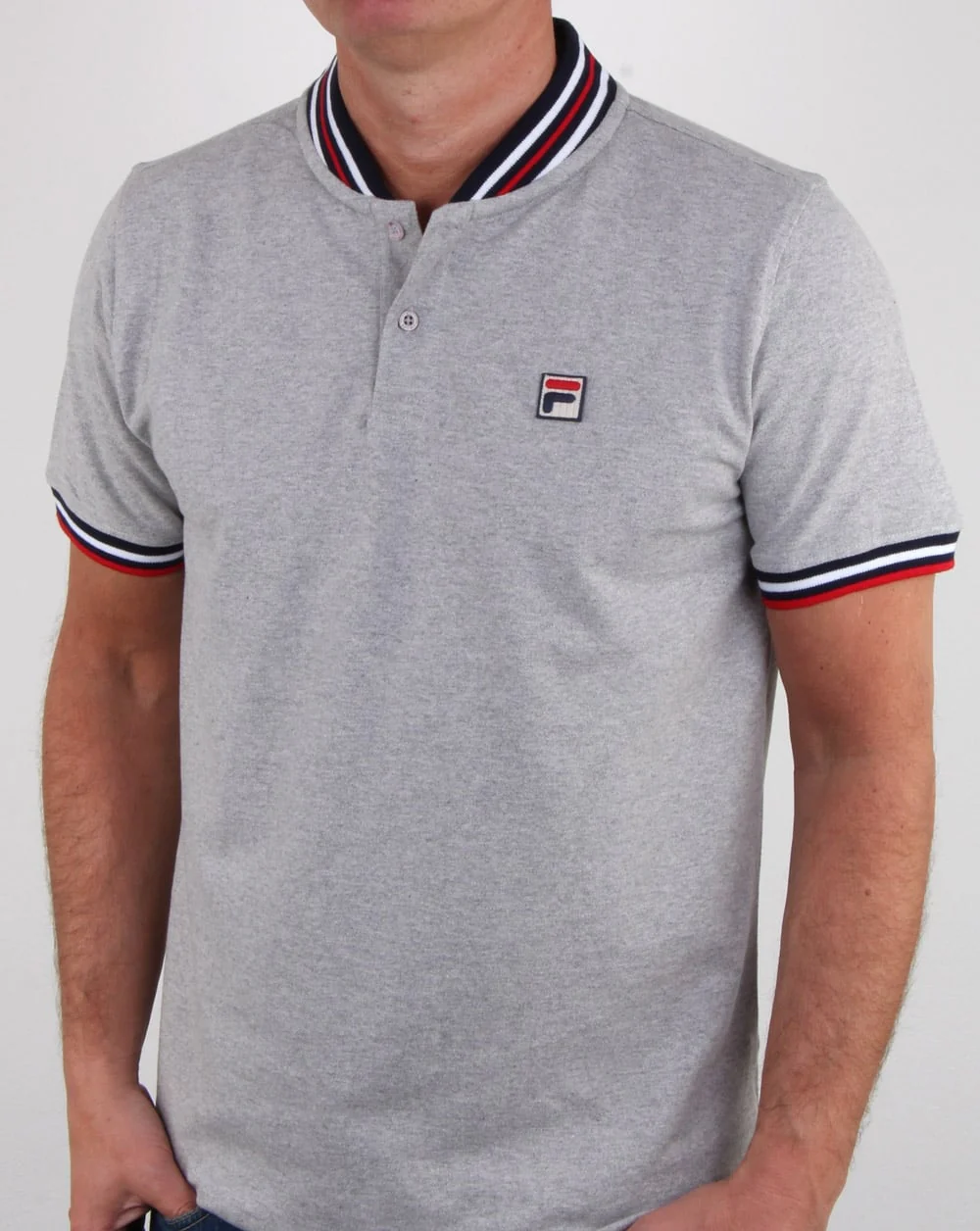Fila Vintage Skipper Polo Shirt Light Grey Marl