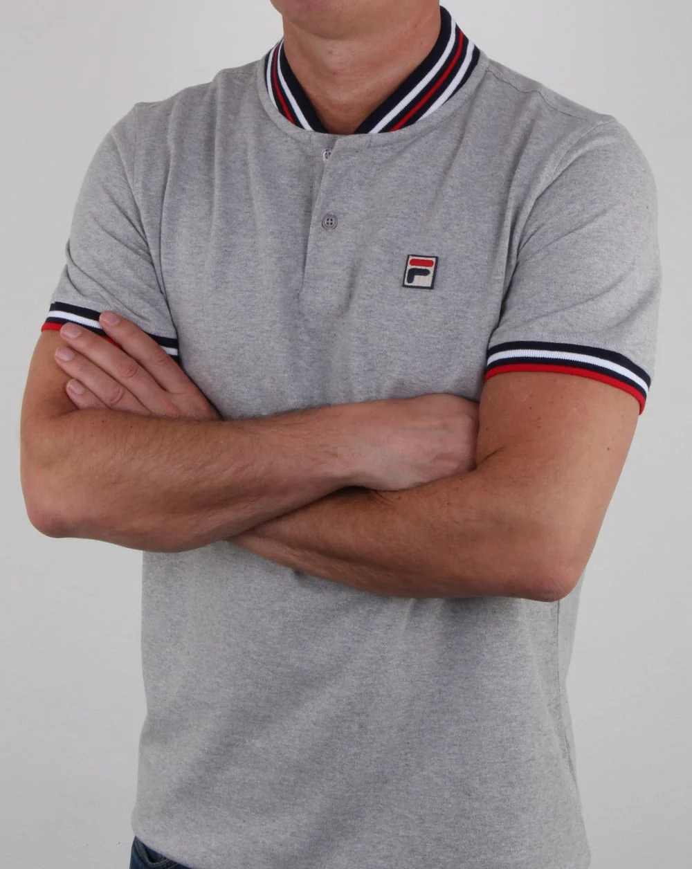 Fila Vintage Skipper Polo Shirt Light Grey Marl - Image 3