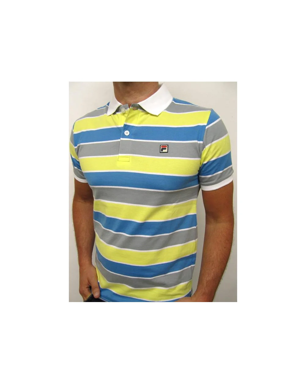 Fila Vintage Smuggler Striped Polo Yellow/Blue/Grey - Image 2
