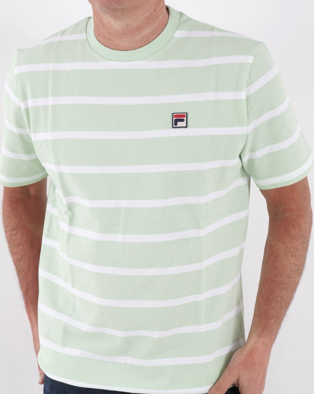 Fila Vintage Stripe Pique T Shirt Soft Green/White - Image 4