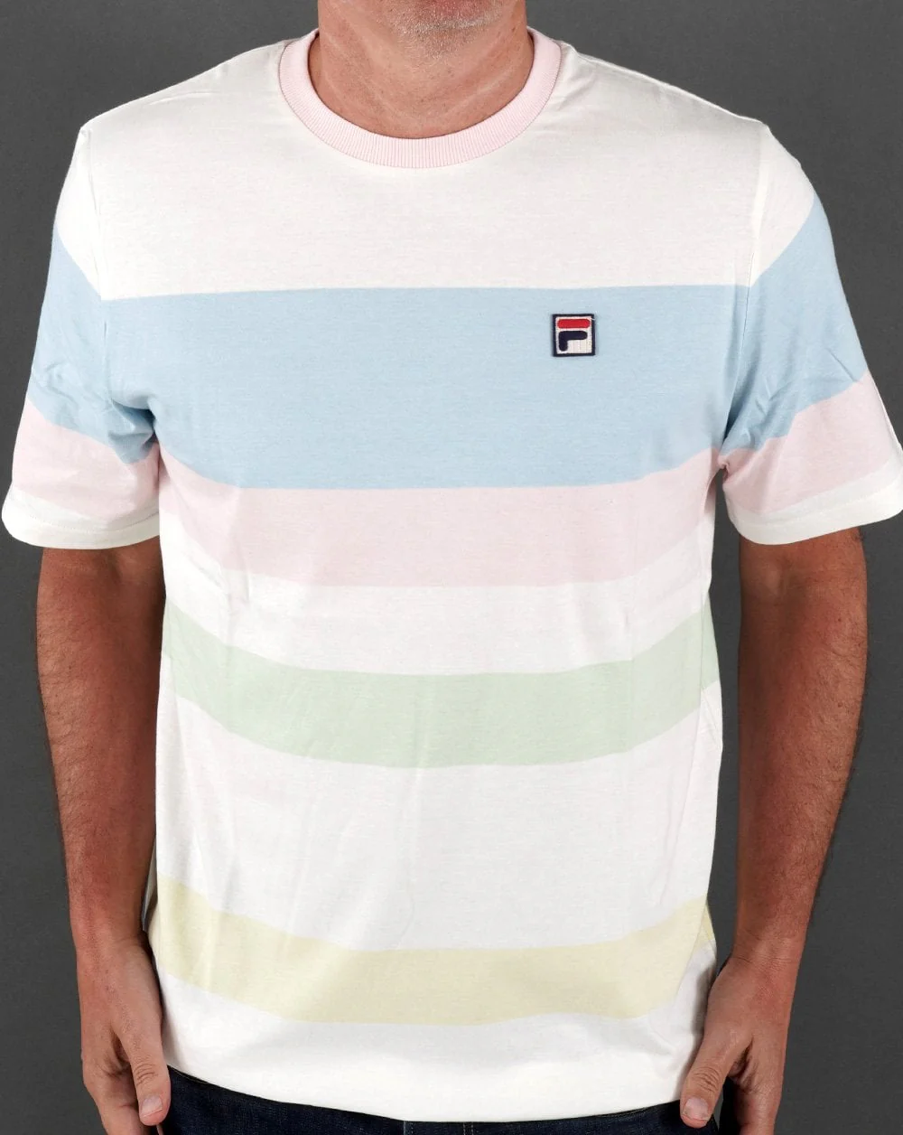 Fila Vintage Stripe T Shirt Off White/Multi Pastel