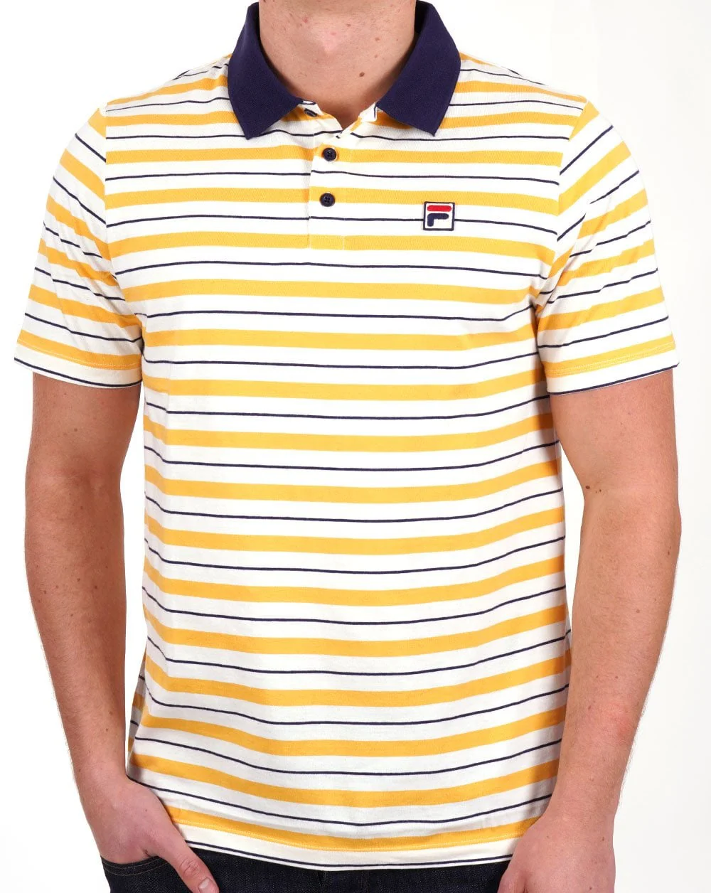 Fila Vintage Striped Polo Shirt yellow / navy - Image 3