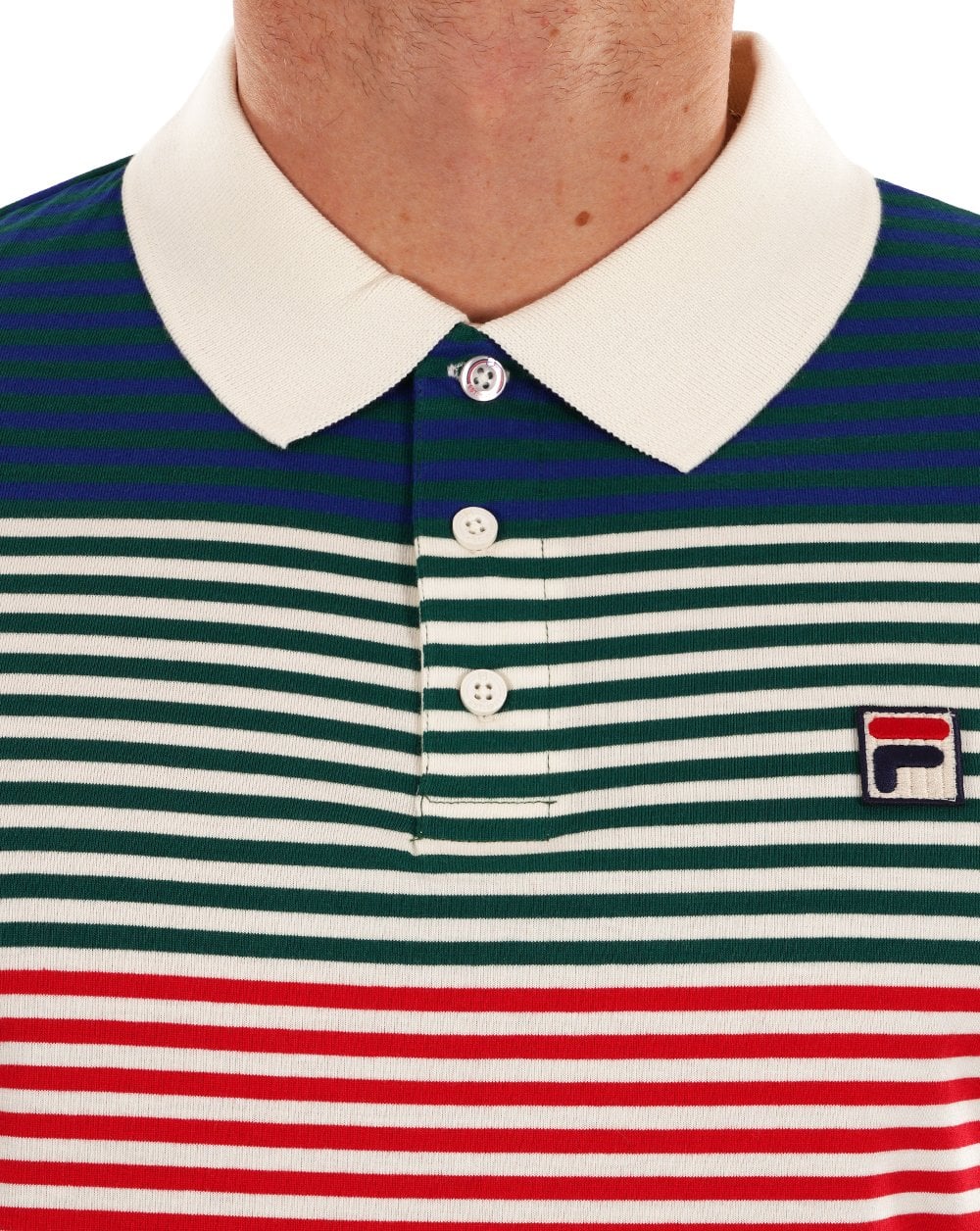 Fila Vintage Talos Striped Polo Shirt Off White - Image 3