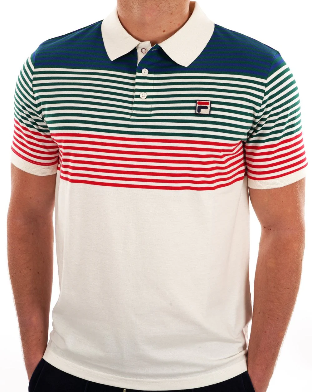 Fila Vintage Talos Striped Polo Shirt Off White - Image 4
