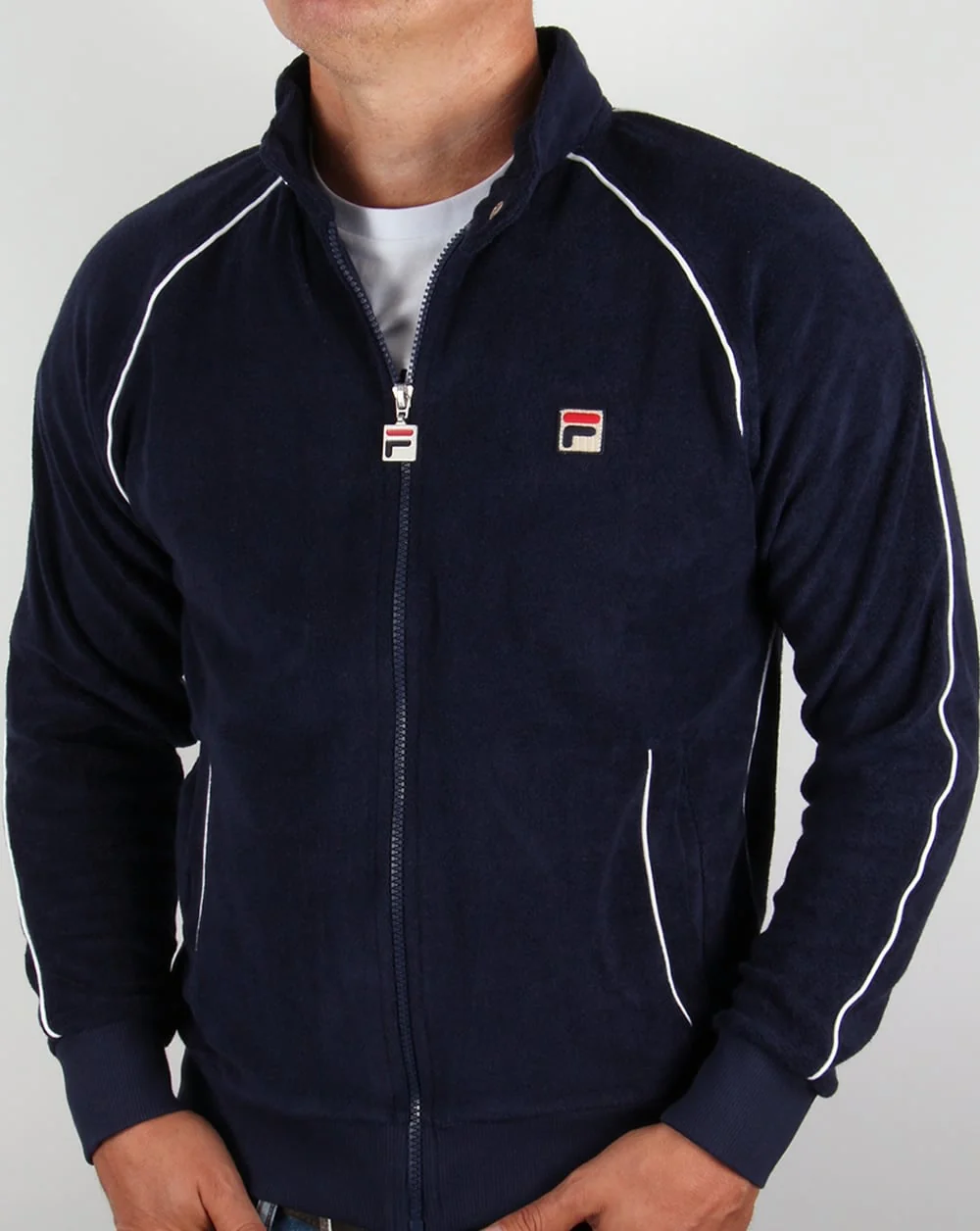 Fila Vintage Terry Biker Track Top Navy - Image 4