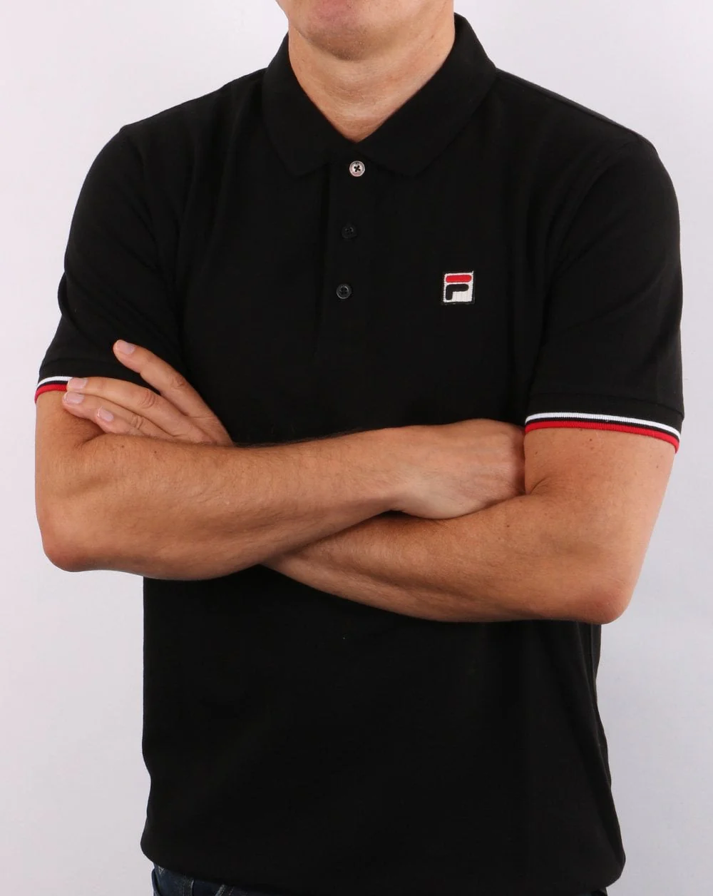 Fila Vintage Tipped Cuff Polo Shirt Black - Image 3