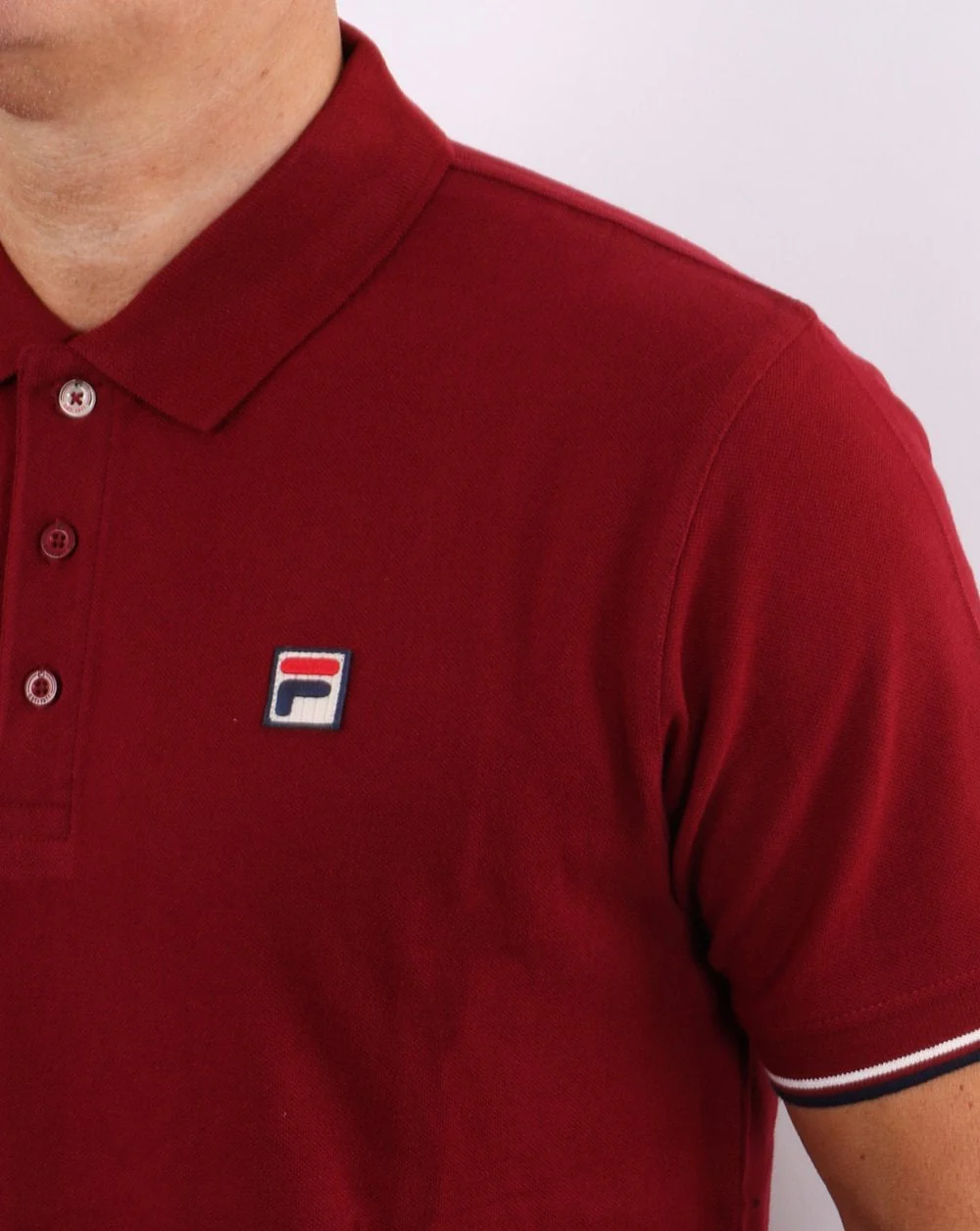 Fila Vintage Tipped Cuff Polo Shirt Claret - Image 2
