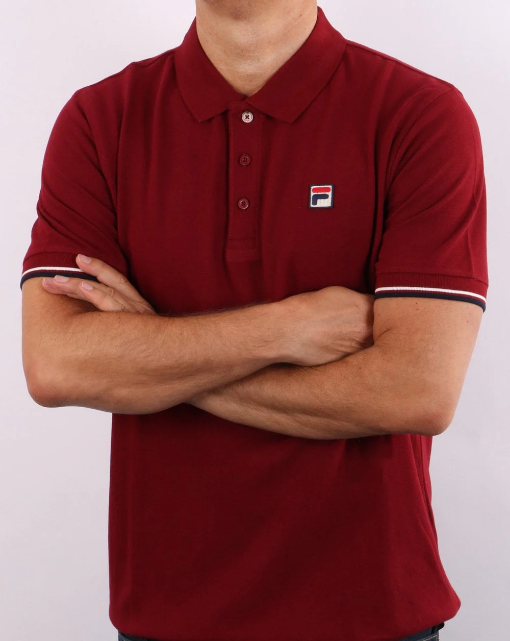 Fila Vintage Tipped Cuff Polo Shirt Claret - Image 3